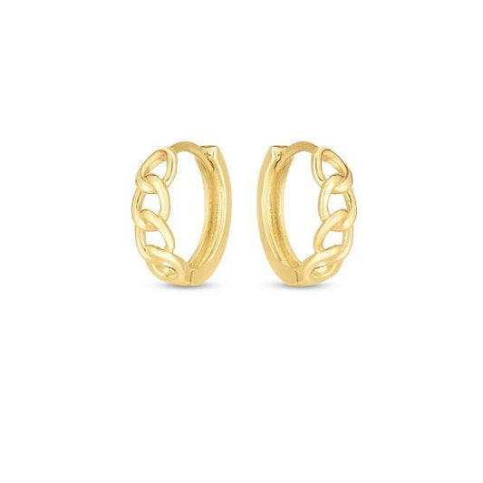 14K Curb Huggie Hoop Earrings