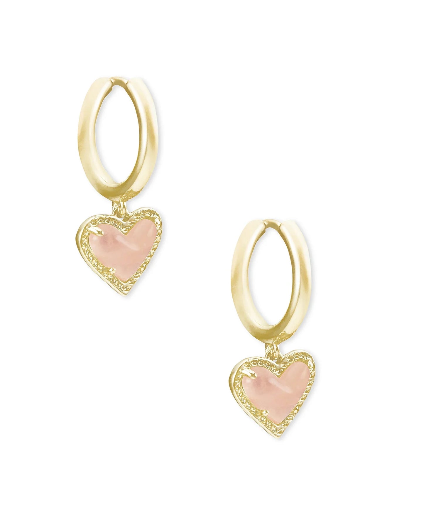 Kendra Scott Ari Heart Huggie Gold Earrings, Rose Quartz