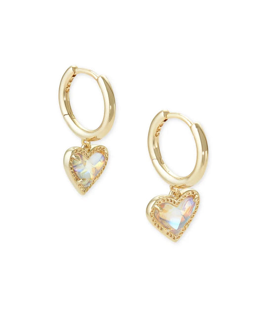 Kendra Scott Ari Heart Huggie Gold Earrings, Dichroic Glass