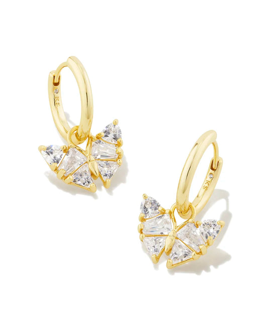 Kendra Scott Blair Butterfly Huggie Gold Earrings, White Crystal