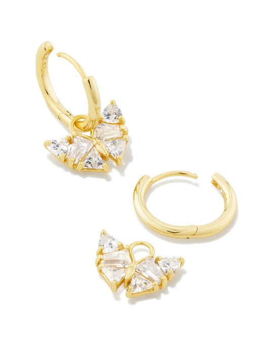 Kendra Scott Blair Butterfly Huggie Gold Earrings, White Crystal