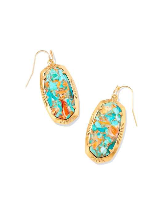 Kendra Scott Elle Vintage Earrings, Bronze Turquoise Red Oyster